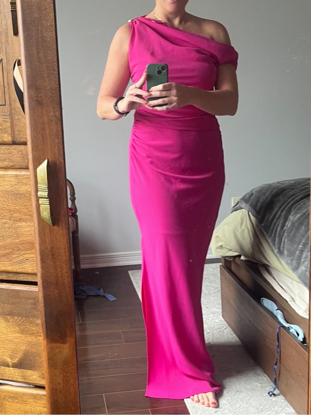 Mango Magenta One-Shoulder Evening Gown